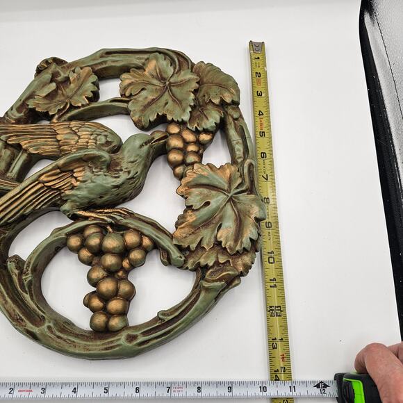 Mid-Century 1950s Universal Statuary Corp Bird Wall Art - Green-Gold 3D Plaque - Picture 10 of 10